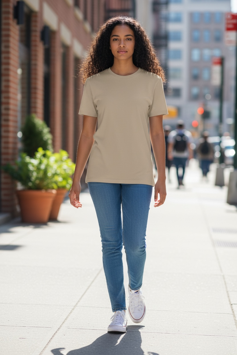 Unisex 100% Cotton Plain Round Neck T-Shirt – 180 GSM (Beige) | Classic Tee