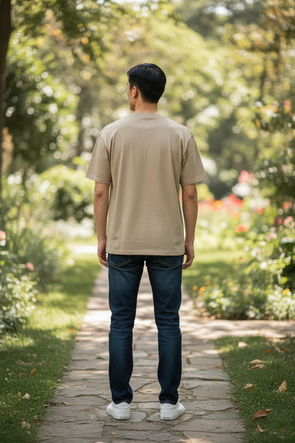 Unisex 100% Cotton Plain Round Neck T-Shirt – 180 GSM (Beige) | Classic Tee