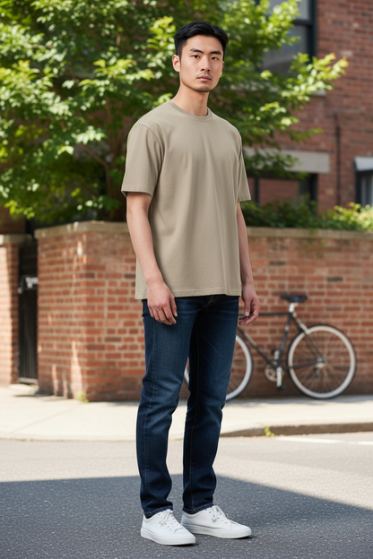 Unisex 100% Cotton Plain Round Neck T-Shirt – 180 GSM (Beige) | Classic Tee