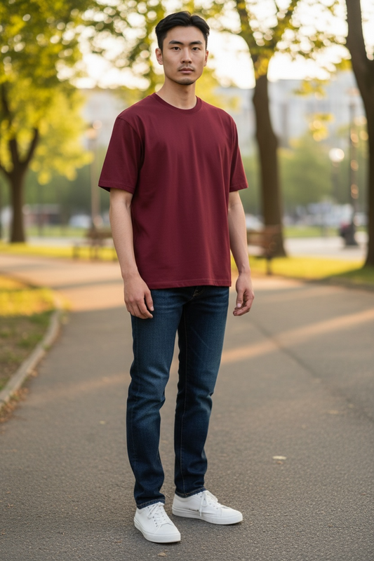 Unisex 100% Cotton Plain Round Neck T-Shirt – 180 GSM (Maroon) | Classic Tee