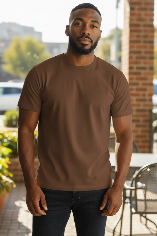 Unisex 100% Cotton Plain Round Neck T-Shirt – 180 GSM (Coffee Brown) | Classic Tee