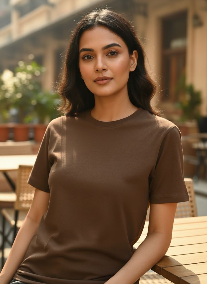 Unisex 100% Cotton Plain Round Neck T-Shirt – 180 GSM (Coffee Brown) | Classic Tee