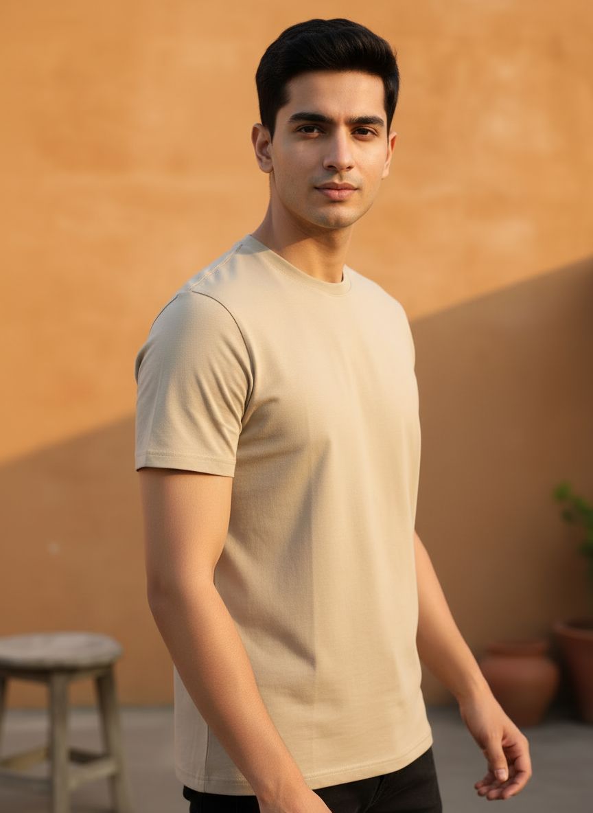 Unisex 100% Cotton Plain Round Neck T-Shirt – 180 GSM (Beige) | Classic Tee