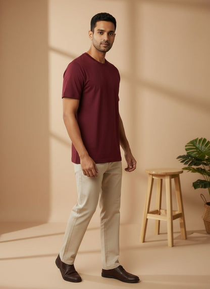 Unisex 100% Cotton Plain Round Neck T-Shirt – 180 GSM (Maroon) | Classic Tee