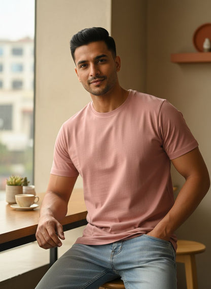 Unisex 100% Cotton Plain Round Neck T-Shirt – 180 GSM (Dusky Pink) | Classic Tee