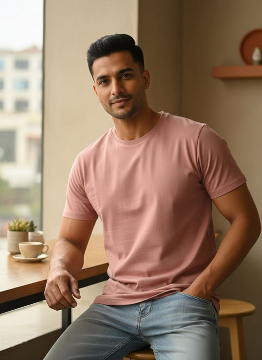Unisex 100% Cotton Plain Round Neck T-Shirt – 180 GSM (Dusky Pink) | Classic Tee