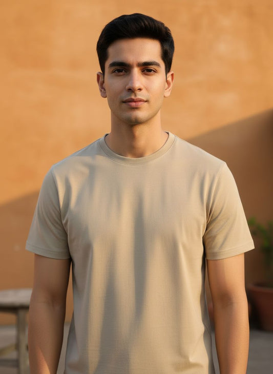 Unisex 100% Cotton Plain Round Neck T-Shirt – 180 GSM (Beige) | Classic Tee