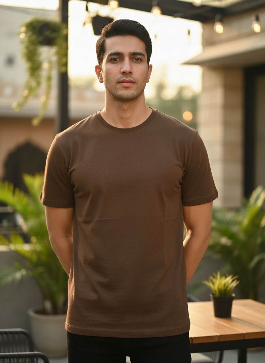 Unisex 100% Cotton Plain Round Neck T-Shirt – 180 GSM (Coffee Brown) | Classic Tee