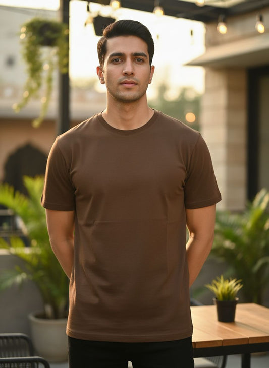 Unisex 100% Cotton Plain Round Neck T-Shirt – 180 GSM (Coffee Brown) | Classic Tee