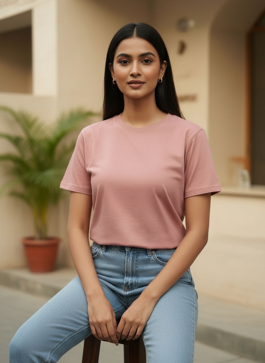 Unisex 100% Cotton Plain Round Neck T-Shirt – 180 GSM (Dusky Pink) | Classic Tee