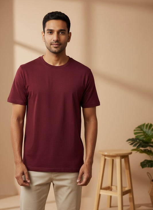 Unisex 100% Cotton Plain Round Neck T-Shirt – 180 GSM (Maroon) | Classic Tee
