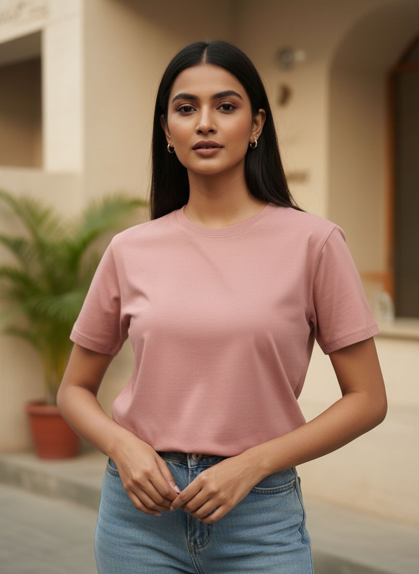 Unisex 100% Cotton Plain Round Neck T-Shirt – 180 GSM (Dusky Pink) | Classic Tee