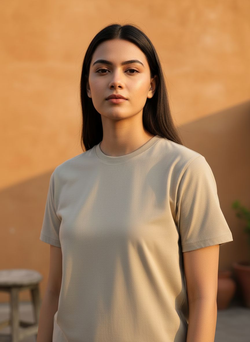 Unisex 100% Cotton Plain Round Neck T-Shirt – 180 GSM (Beige) | Classic Tee