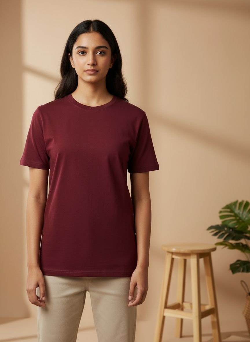Unisex 100% Cotton Plain Round Neck T-Shirt – 180 GSM (Maroon) | Classic Tee