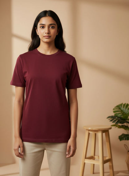 Unisex 100% Cotton Plain Round Neck T-Shirt – 180 GSM (Maroon) | Classic Tee