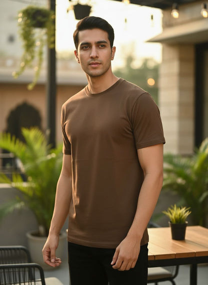 Unisex 100% Cotton Plain Round Neck T-Shirt – 180 GSM (Coffee Brown) | Classic Tee