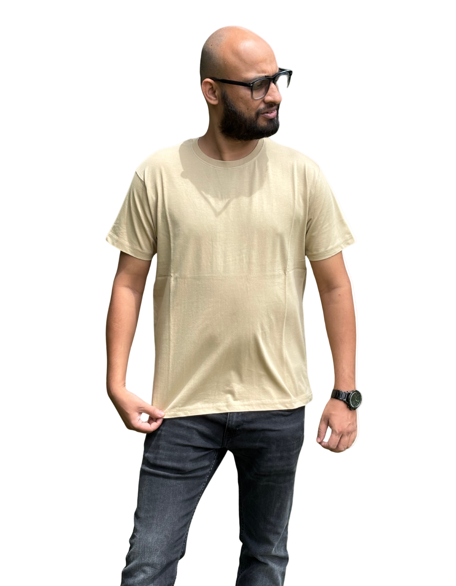 Unisex Beige Round Neck Cotton T-Shirt – Plain Tee