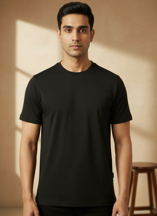 Unisex 100% Cotton Plain Round Neck T-Shirt – 180 GSM (Black) | Classic Tee