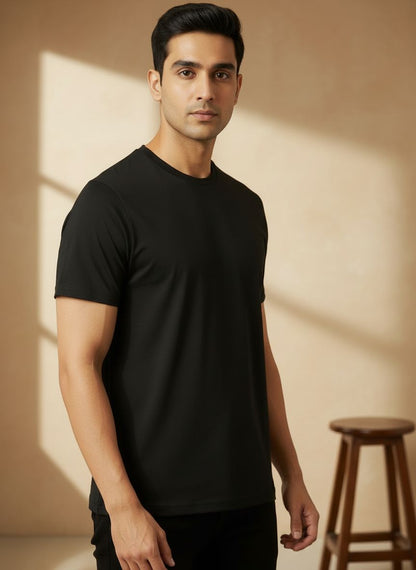 Unisex 100% Cotton Plain Round Neck T-Shirt – 180 GSM (Black) | Classic Tee